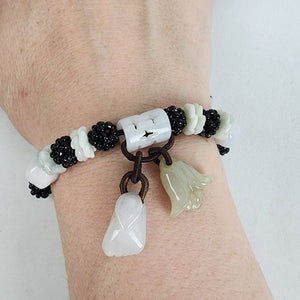 White Beaded Floral Dangle Adjustable Bracelet