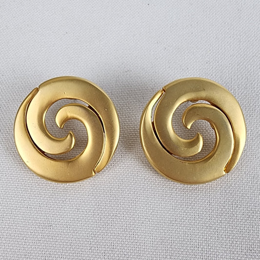 Vintage 80s Matte Gold Swirl Earrings