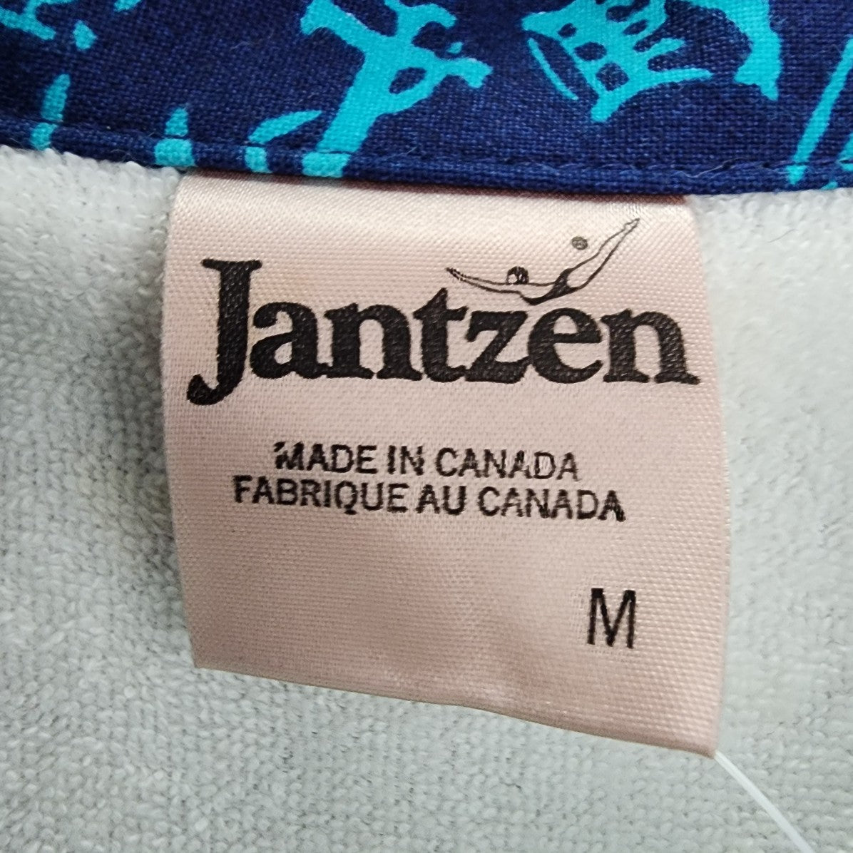 Jantzen Blue Nautical Print Terry Cloth Lined Short Sleeve Jacket Size M