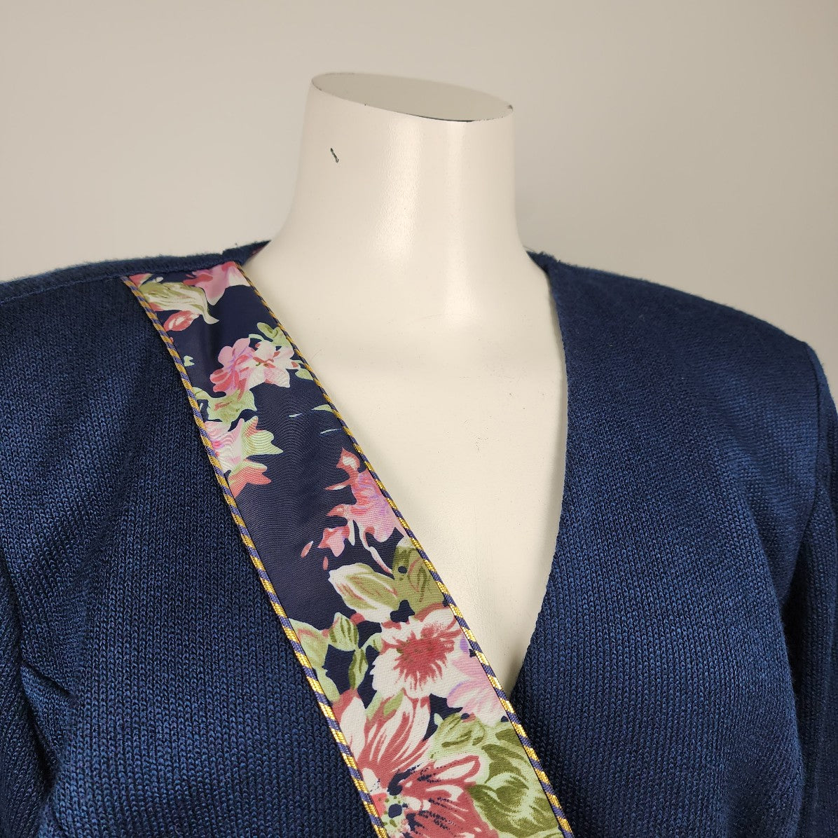 Algo Navy Blue Knit Floral Detail Jacket Size L/XL