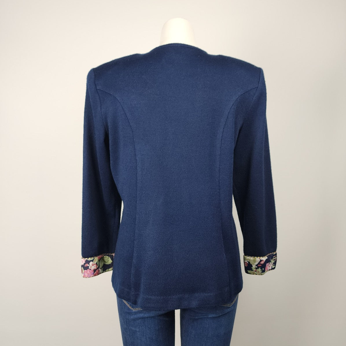 Algo Navy Blue Knit Floral Detail Jacket Size L/XL