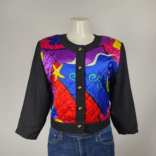 Vintage Chagall Under The Seam Bright Satin Button Up Jacket Size M/L