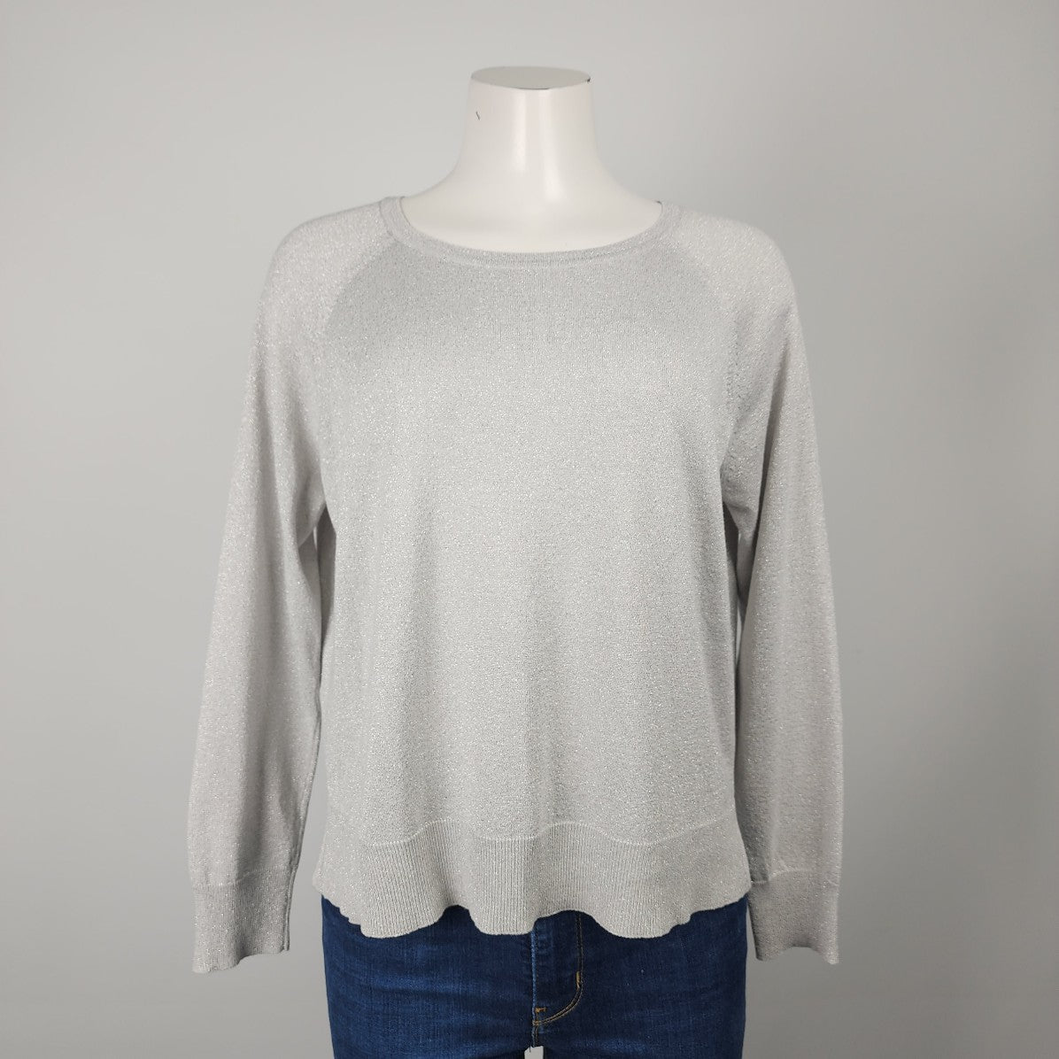 Zara Silver Metallic Knit Light Sweater Size L