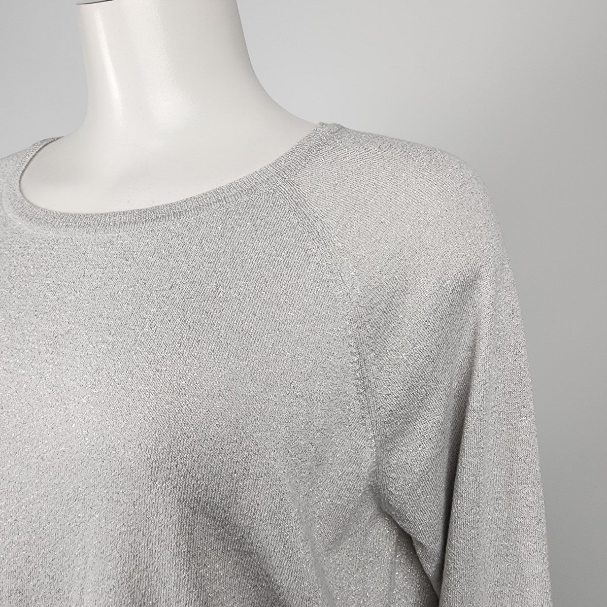 Zara Silver Metallic Knit Light Sweater Size L