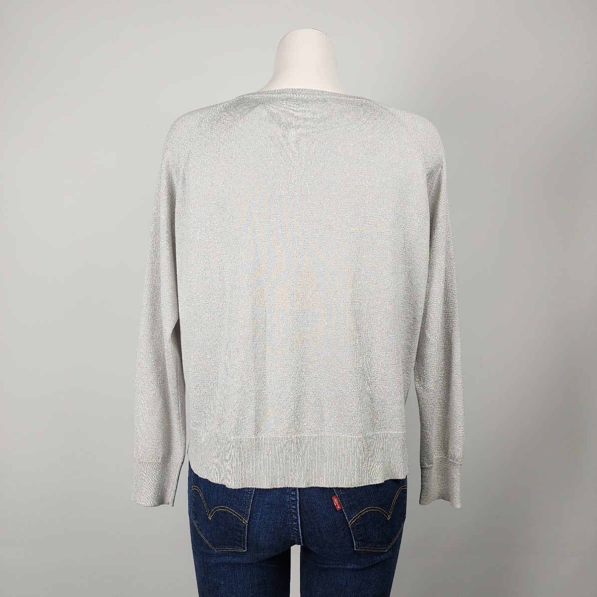 Zara Silver Metallic Knit Light Sweater Size L