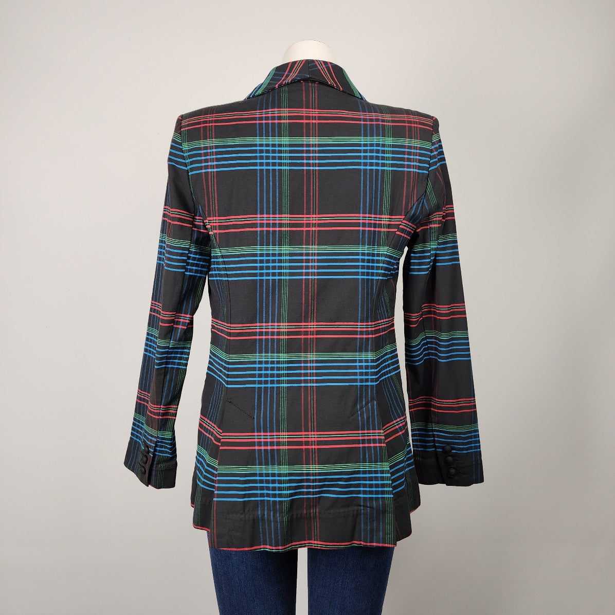 CAbi Black Plaid One Button Collar Blazer Size M