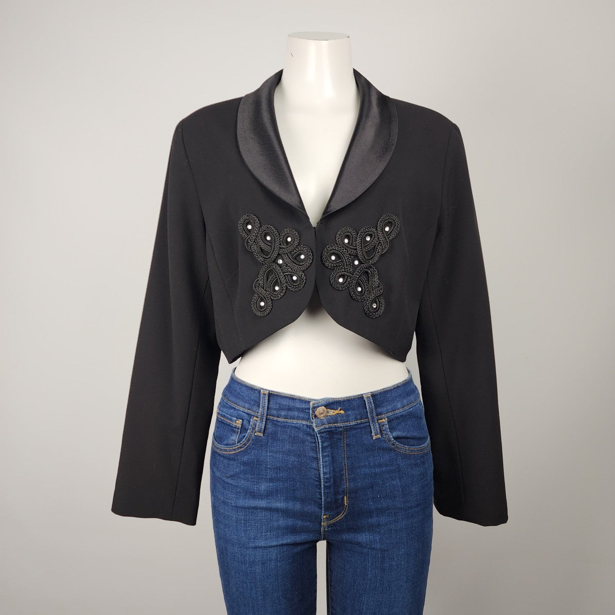 Vintage Joseph Ribkoff Black Beaded Cropped Jacket Size 16