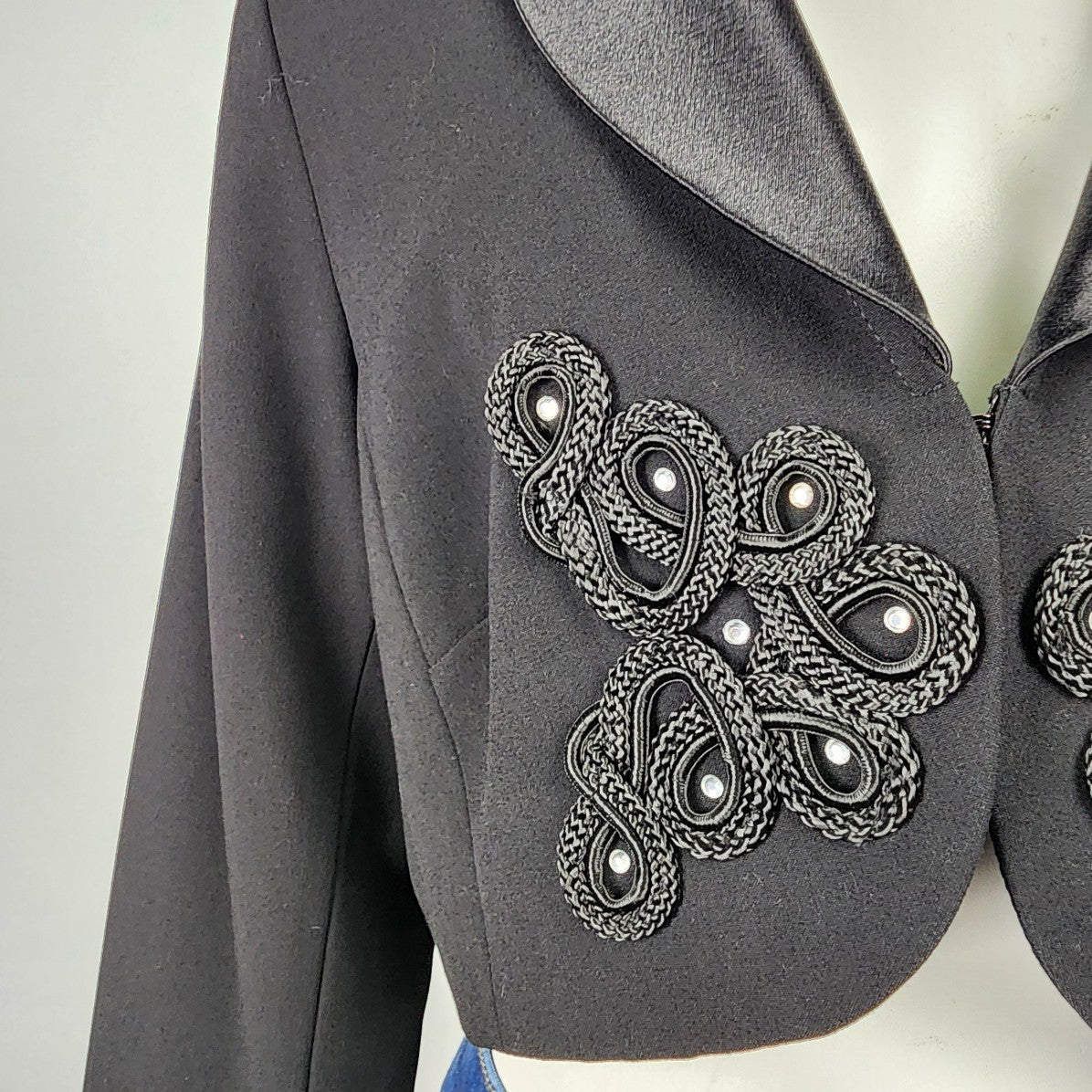 Vintage Joseph Ribkoff Black Beaded Cropped Jacket Size 16