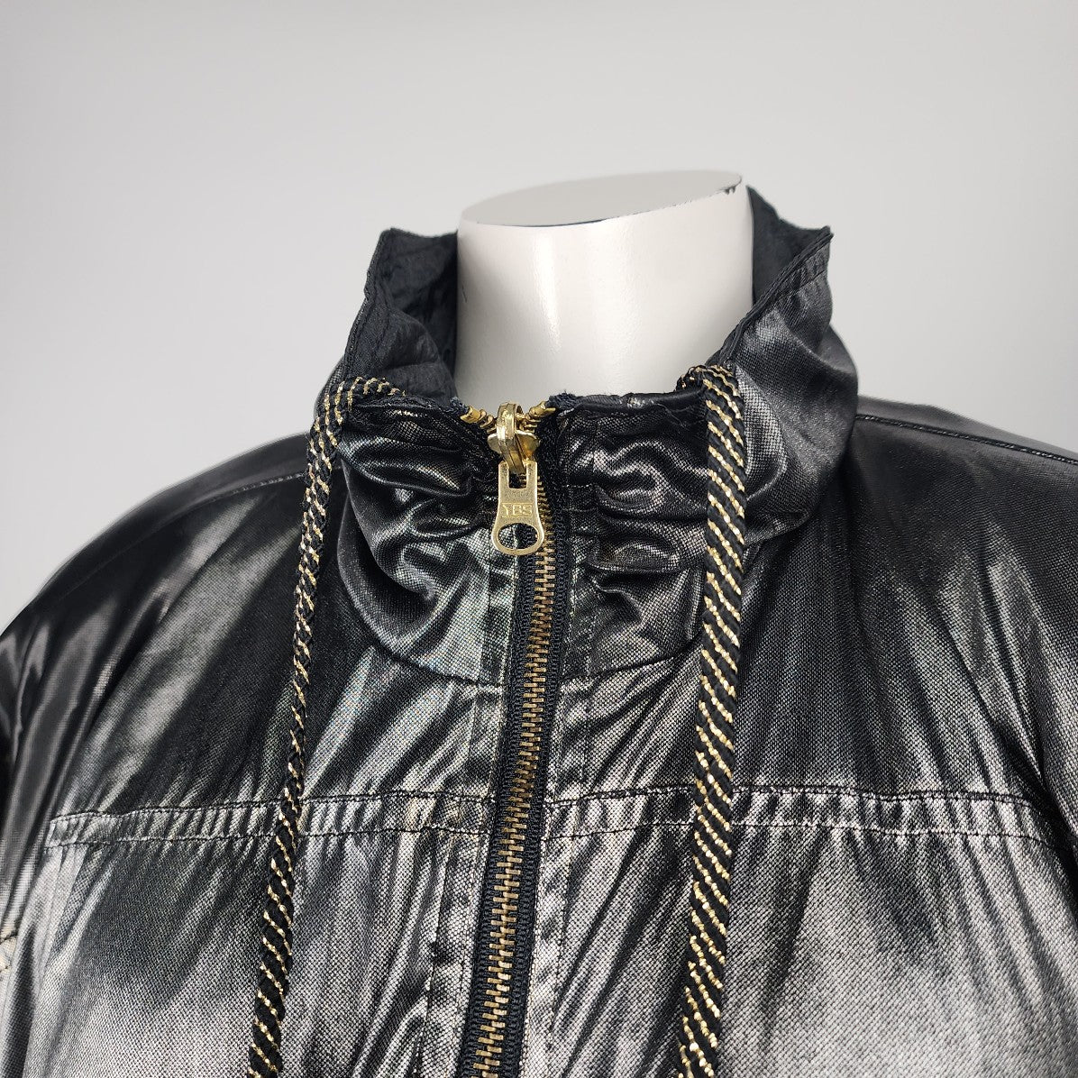 Vintage 80S Black & Gold Metallic Reversible Bomber Jacket Size M