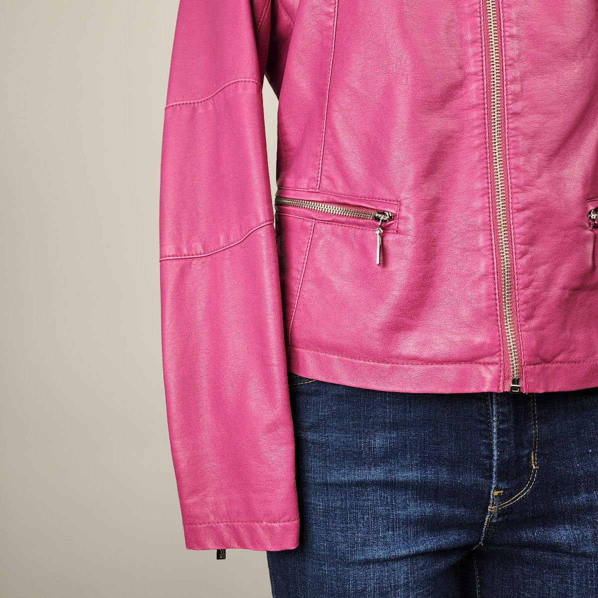 Black Rivet Pink Vegan Leather Zip Up Jacket