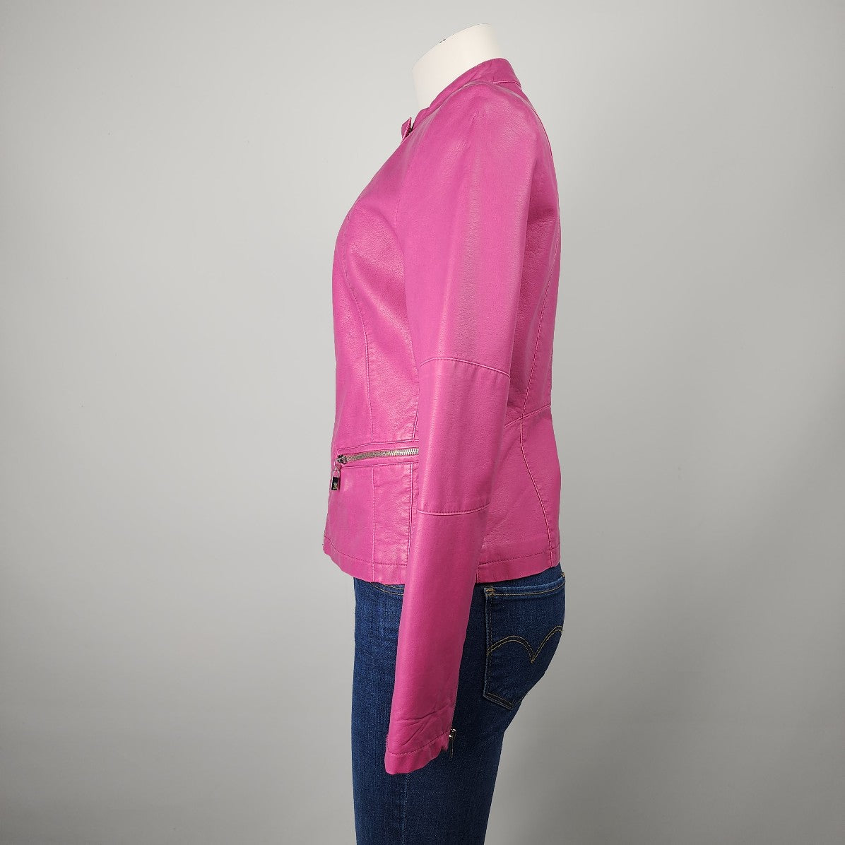 Black Rivet Pink Vegan Leather Zip Up Jacket