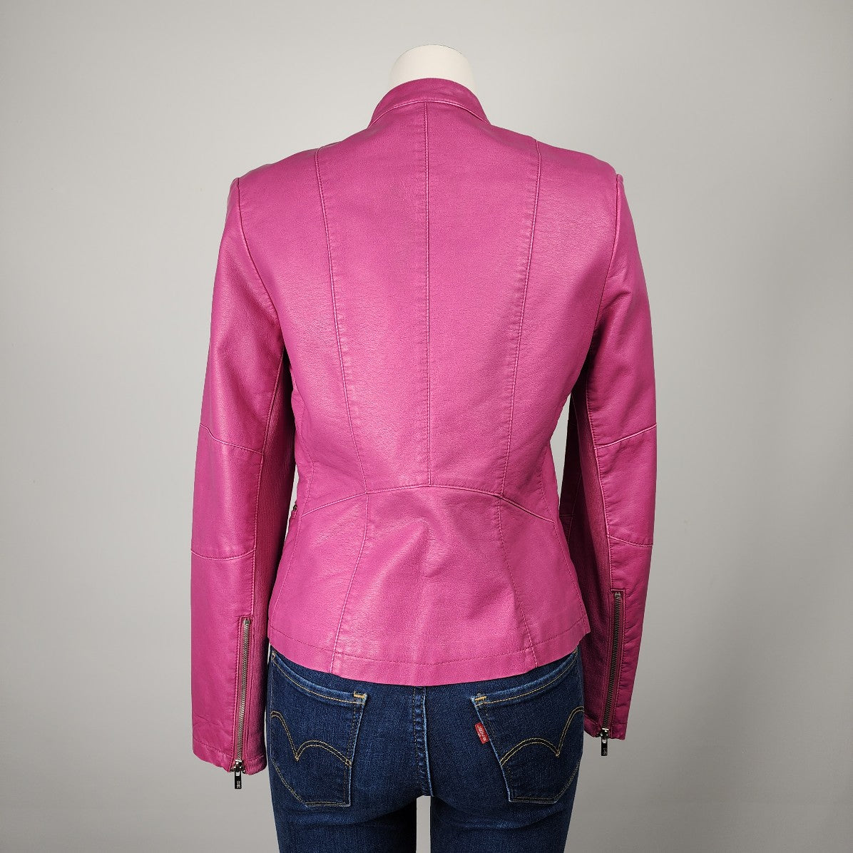 Black Rivet Pink Vegan Leather Zip Up Jacket