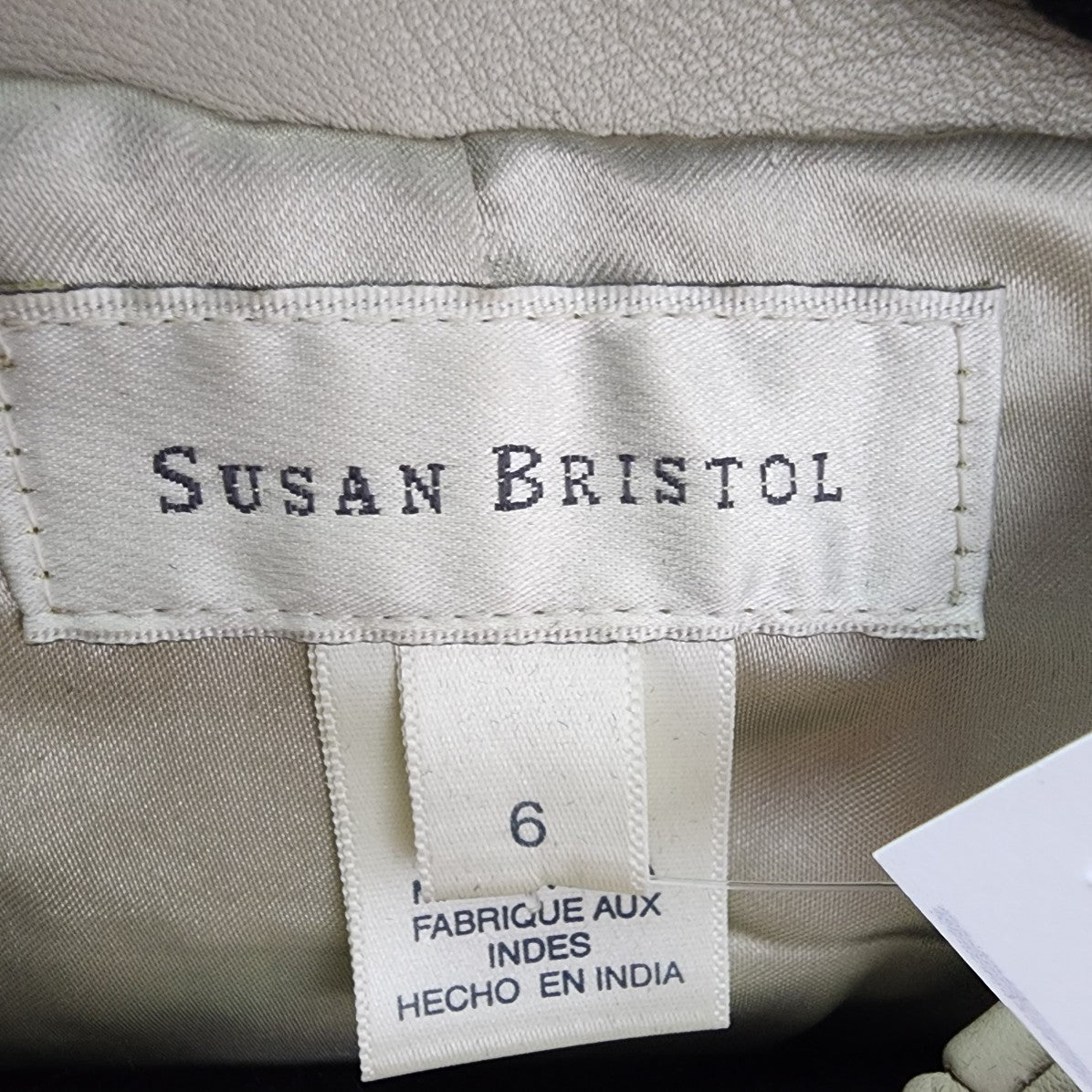 Susan Bristol Cream Leather Zip Up Jacket Size 6