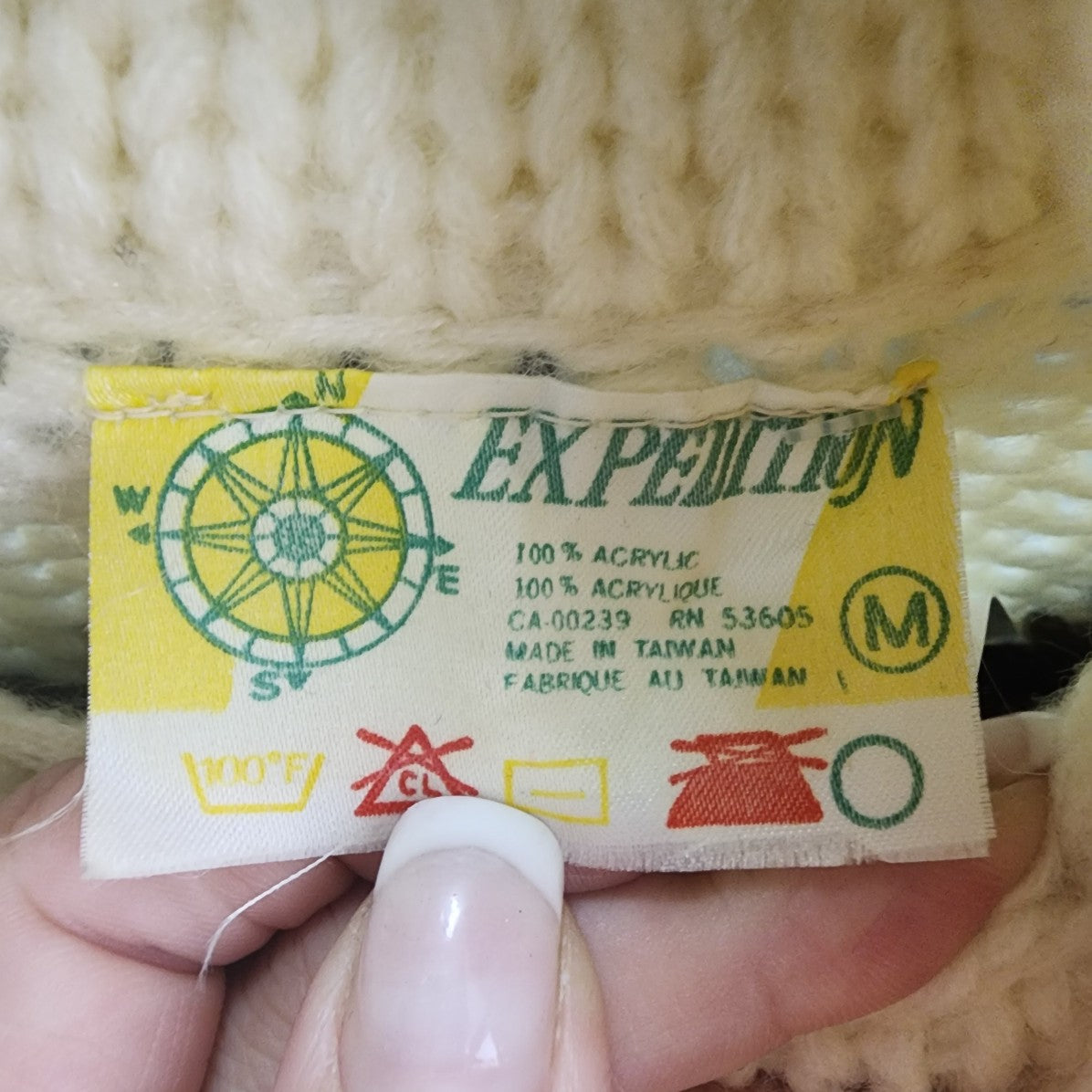 Vintage Expedition Cream Fair Isle Knit Sweater Size M