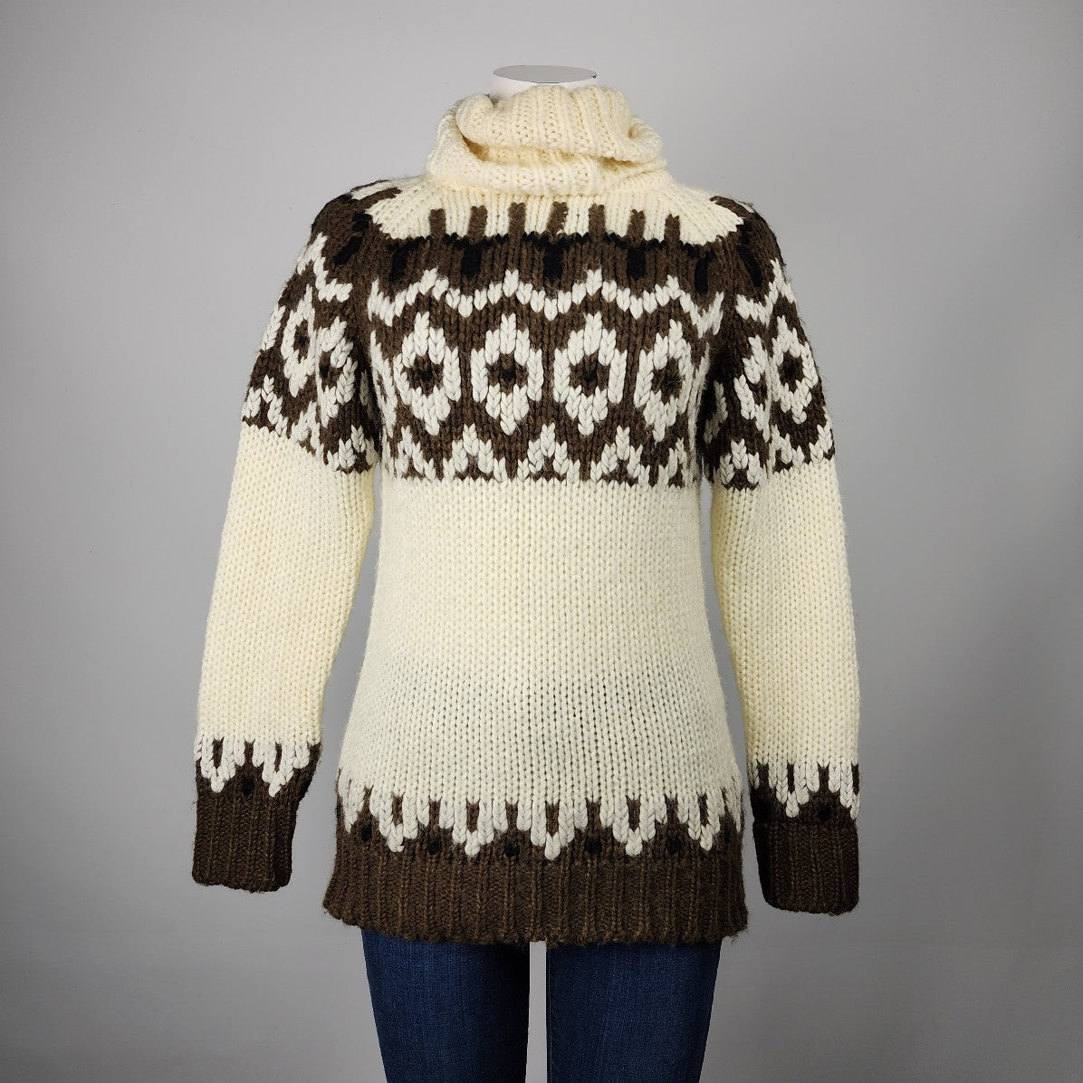 Vintage Expedition Cream Fair Isle Knit Sweater Size M