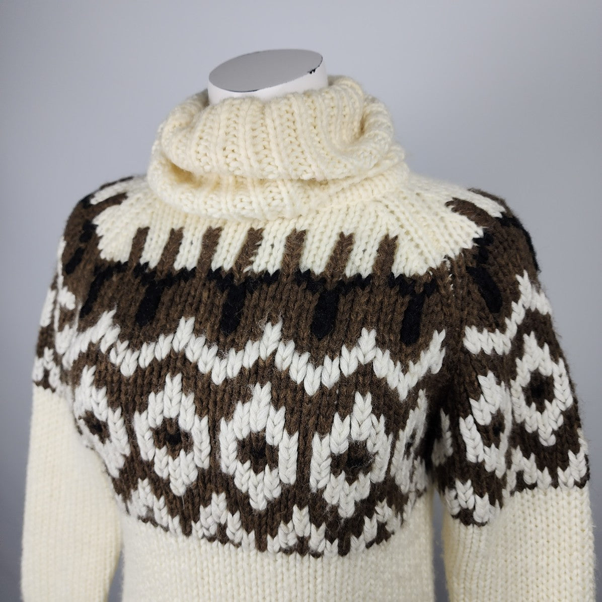 Vintage Expedition Cream Fair Isle Knit Sweater Size M