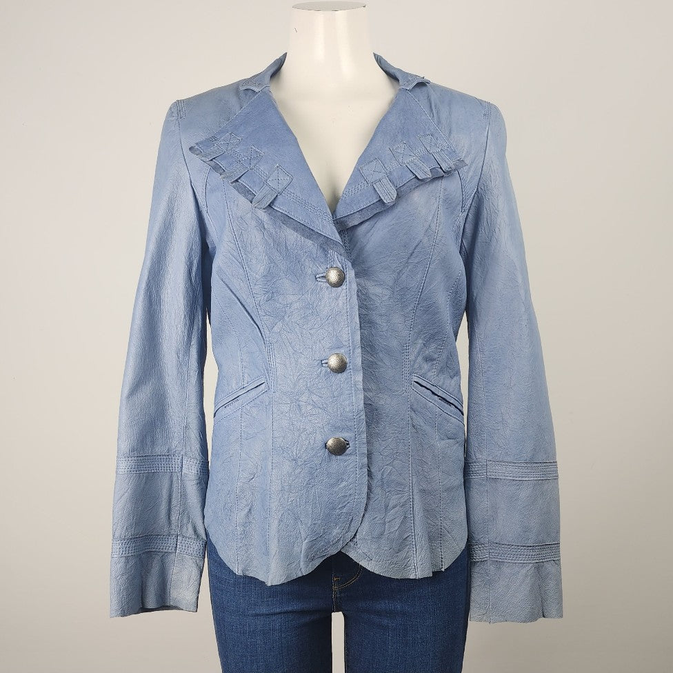 Danier Blue Leather Button Up Jacket Size S