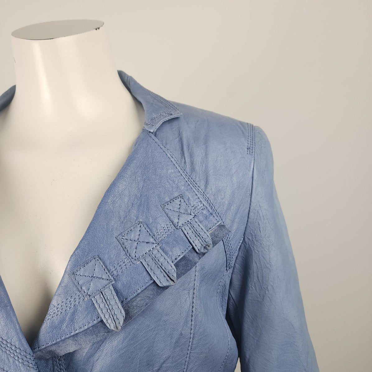 Danier Blue Leather Button Up Jacket Size S