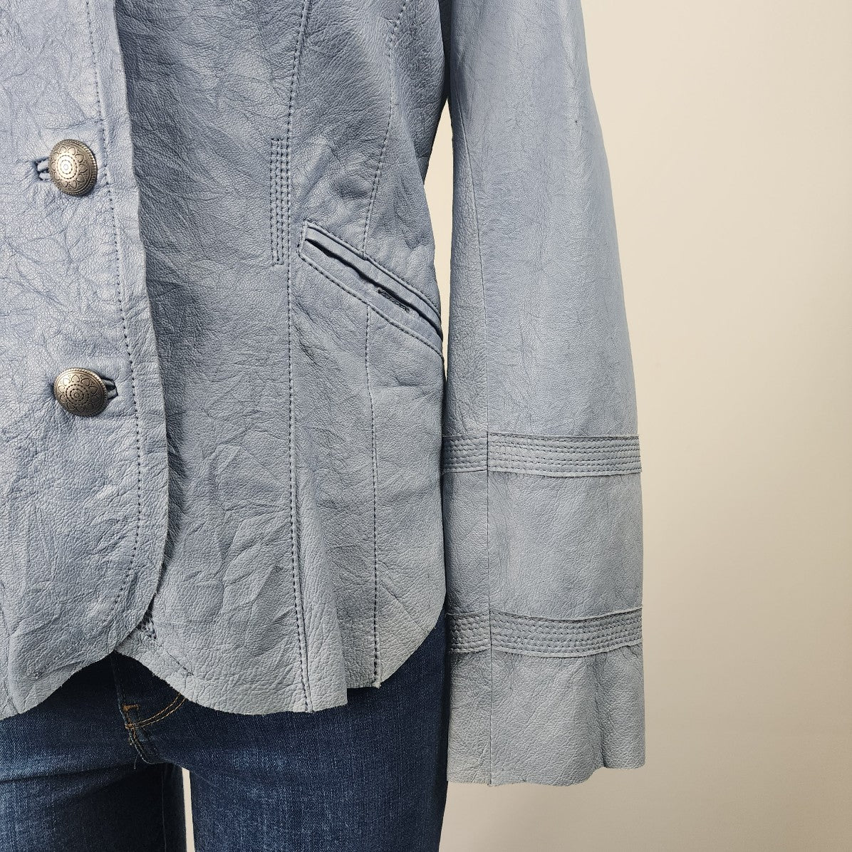 Danier Blue Leather Button Up Jacket Size S