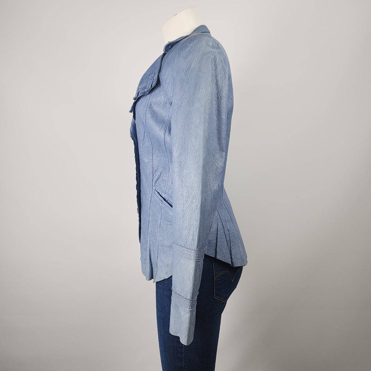 Danier Blue Leather Button Up Jacket Size S