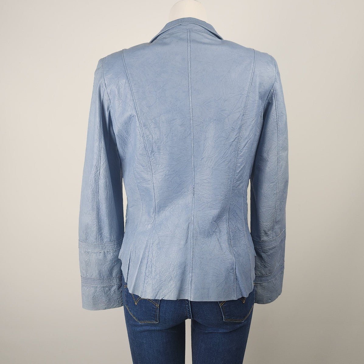 Danier Blue Leather Button Up Jacket Size S