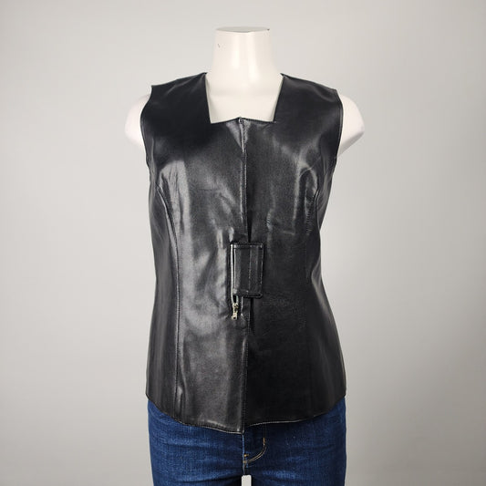 Jex Vegan Leather Black Vest Top Size 8