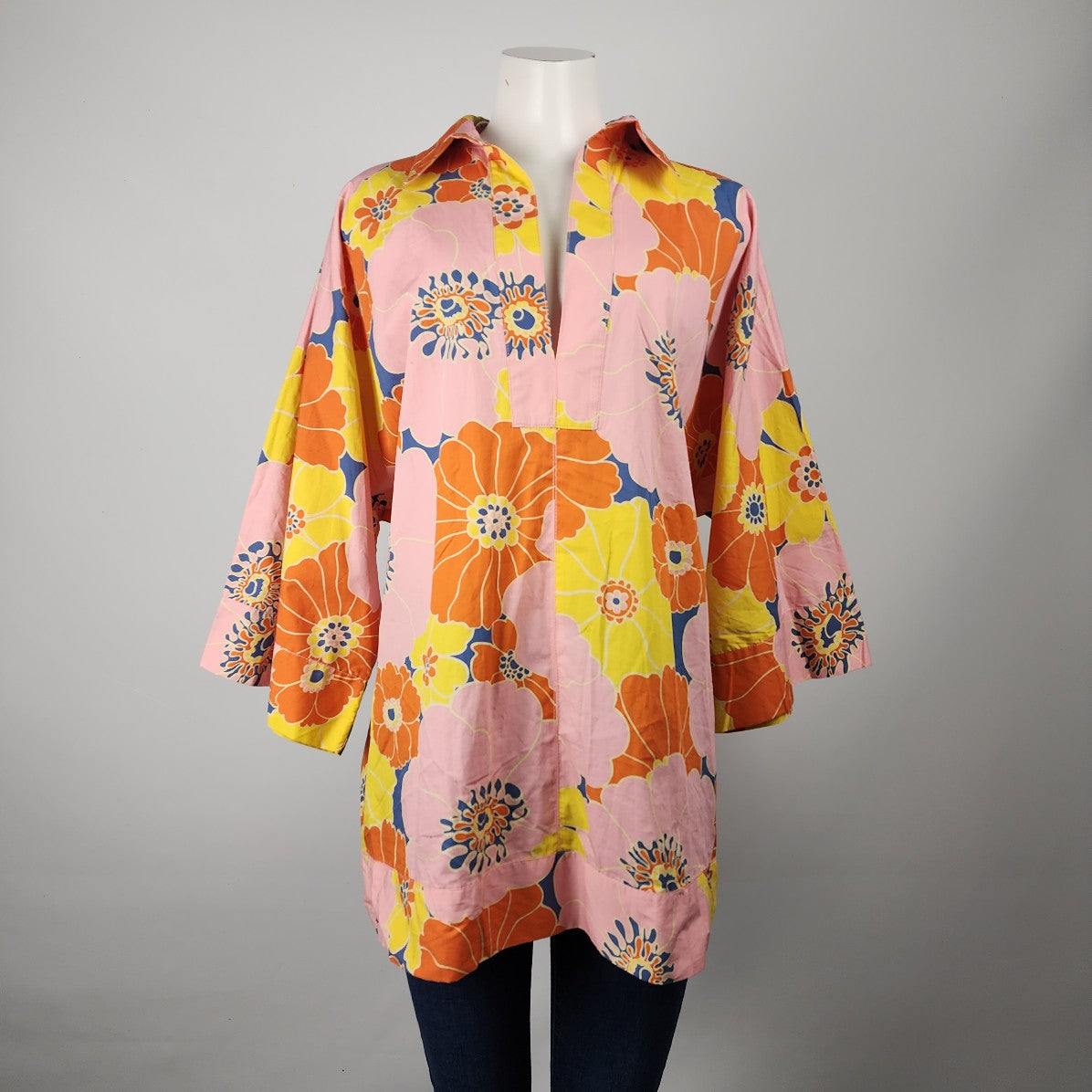 Zara Orange Floral Oversize Tunic Blouse Top Size M