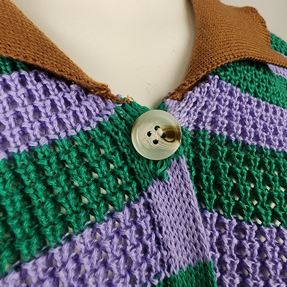 Green & Purple Knit Collared Button Up Cropped Cardigan Size S