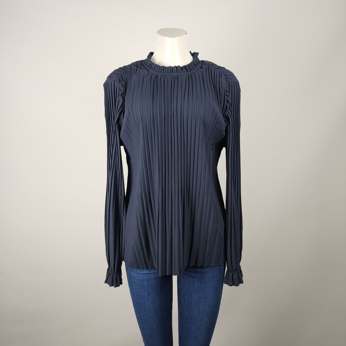 Culture Navy Blue Pleated Blouse Top Size L