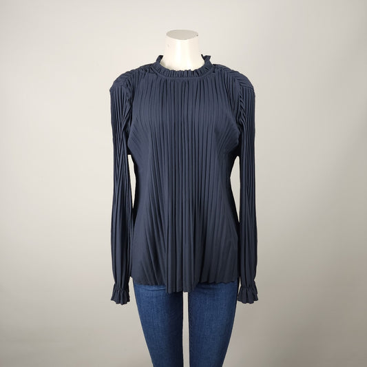 Culture Navy Blue Pleated Blouse Top Size L