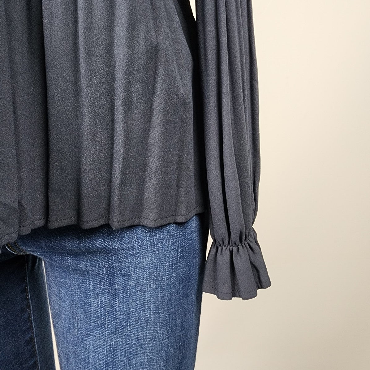 Culture Navy Blue Pleated Blouse Top Size L