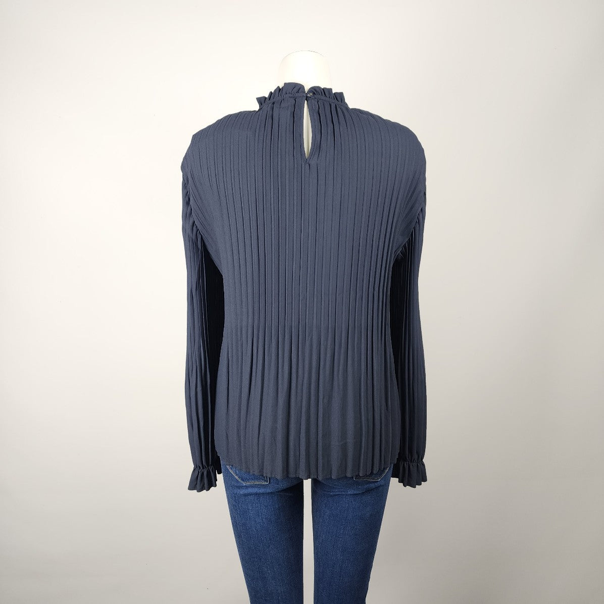 Culture Navy Blue Pleated Blouse Top Size L