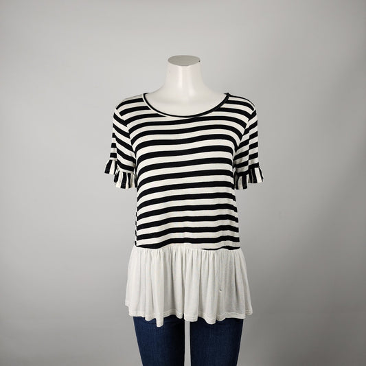 Polagram Black & White Peplum Short Sleeve Top Size S