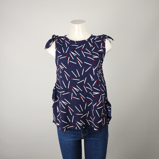 Molly Bracken Navy Blue Matchstick Print Sleeveless Blouse Size S