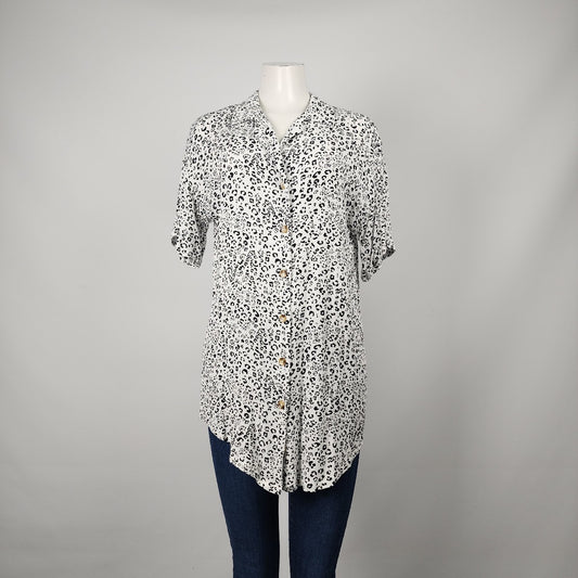 Z Supply White Animal Print Button Up Tunic Top Size S