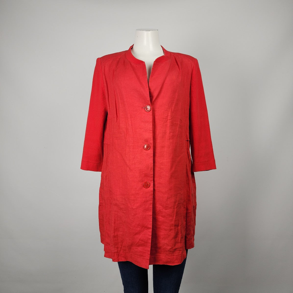 Riani Red Linen Button Up Long Jacket Size 12