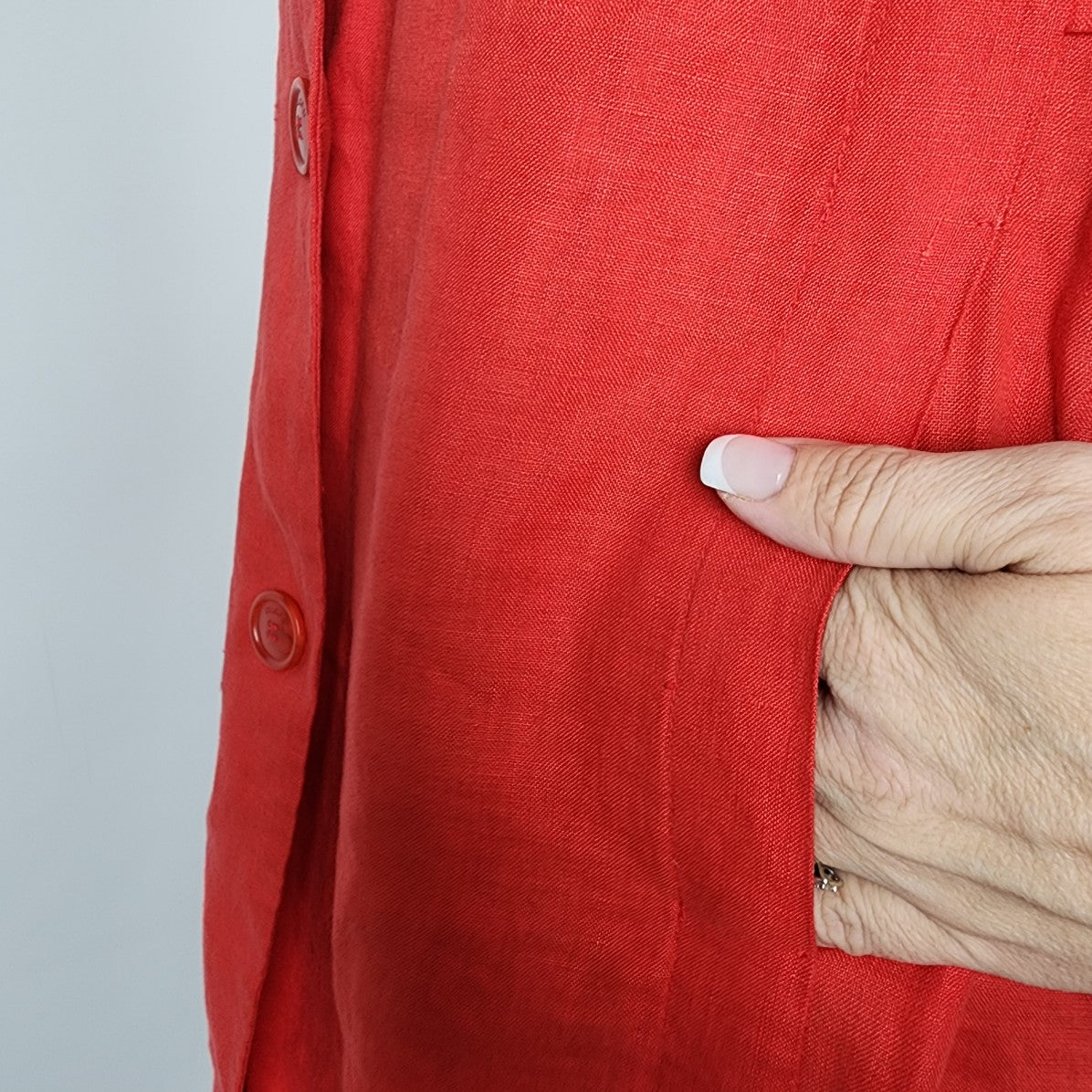 Riani Red Linen Button Up Long Jacket Size 12