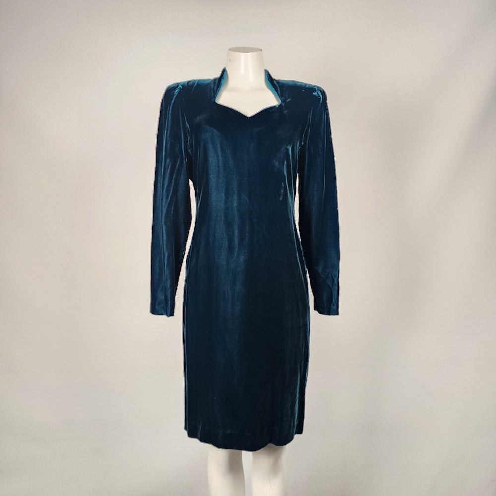 Vintage Nu Mode Green Velvet Long Sleeve Dress Size 7/8