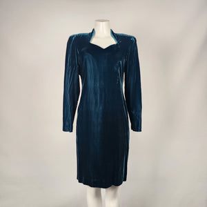 Vintage Nu Mode Green Velvet Long Sleeve Dress Size 7/8