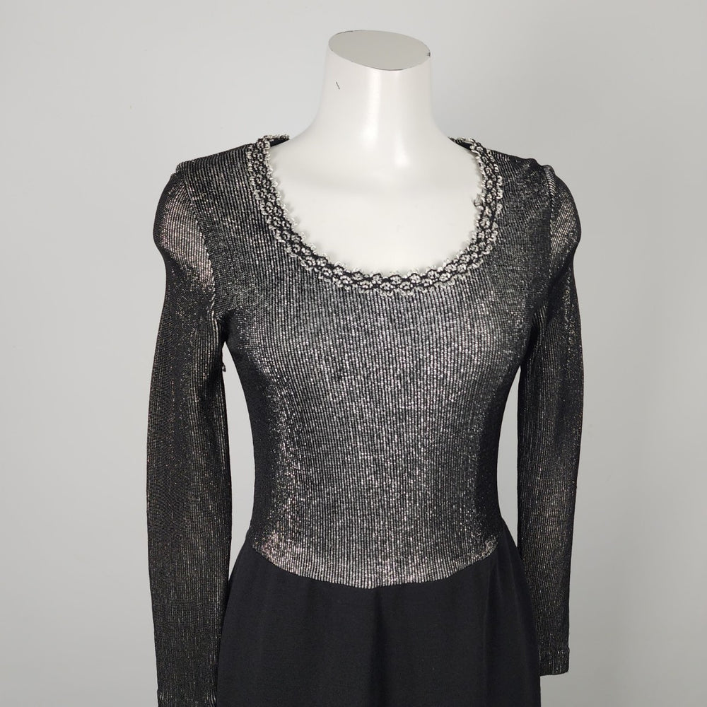 Vintage Daymor Couture Black & Silver Wool Fringe Hem Dress Size S