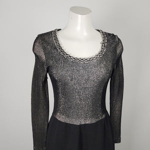 Vintage Daymor Couture Black & Silver Wool Fringe Hem Dress Size S