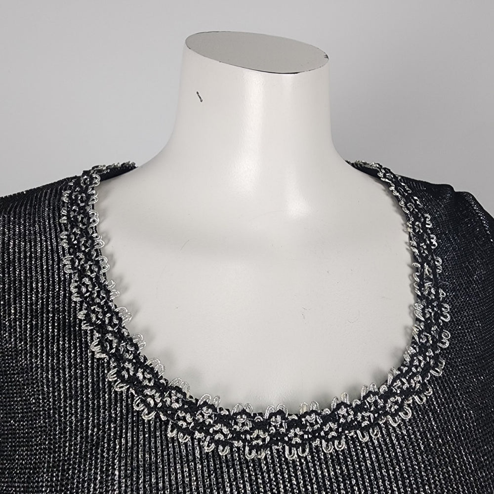 Vintage Daymor Couture Black & Silver Wool Fringe Hem Dress Size S
