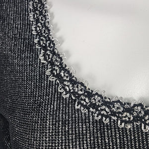 Vintage Daymor Couture Black & Silver Wool Fringe Hem Dress Size S