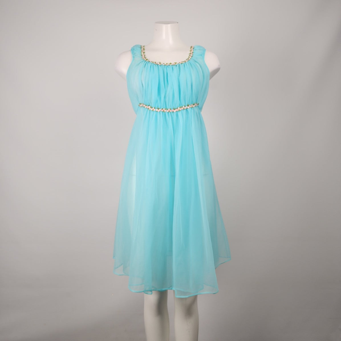 Vintage Canadian Maid Blue Flower Trimmed Lingerie Dress Size M