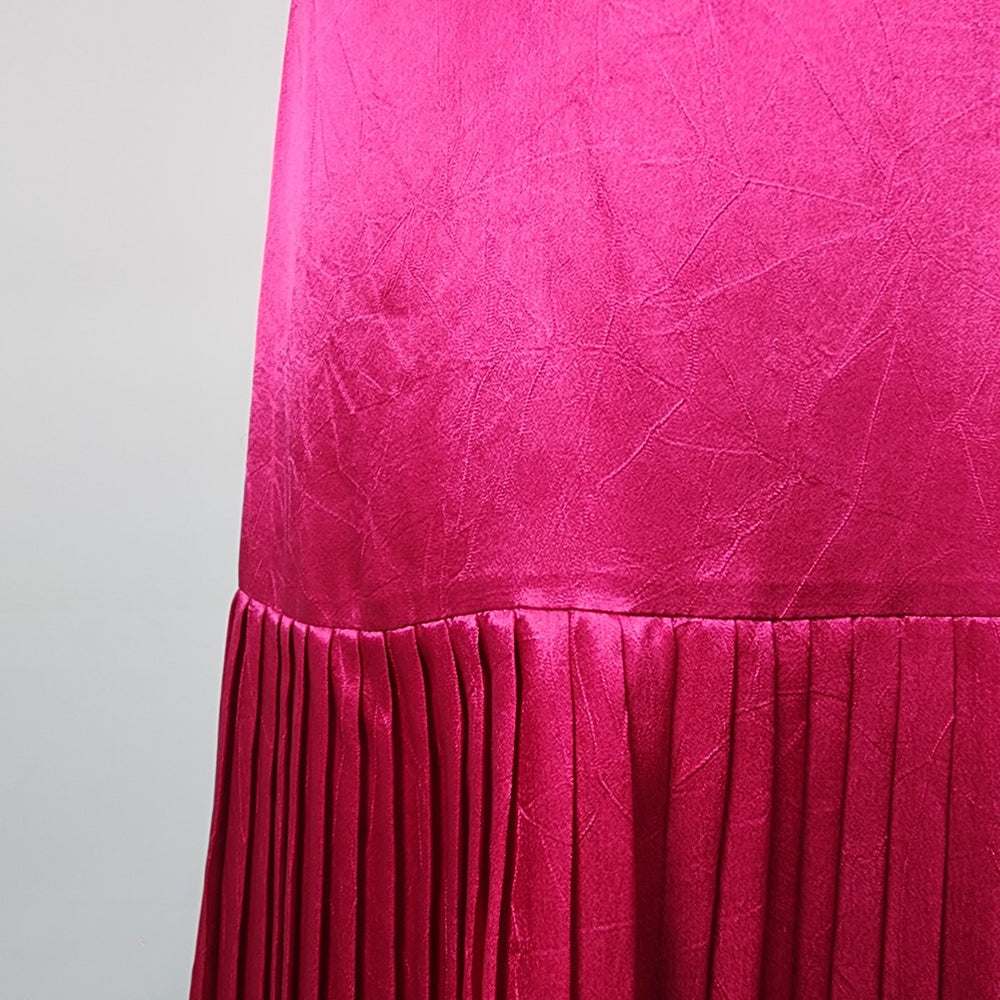 Vintage C.J. Selections Pink Silky Pleated Midi Slip Dress Size 7/8