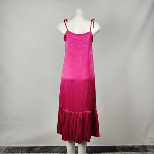 Vintage C.J. Selections Pink Silky Pleated Midi Slip Dress Size 7/8