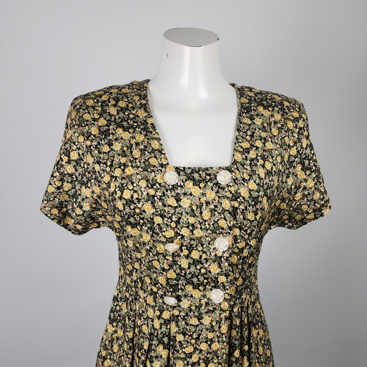 Vintage Yellow Flower Midi Dress Size S/M