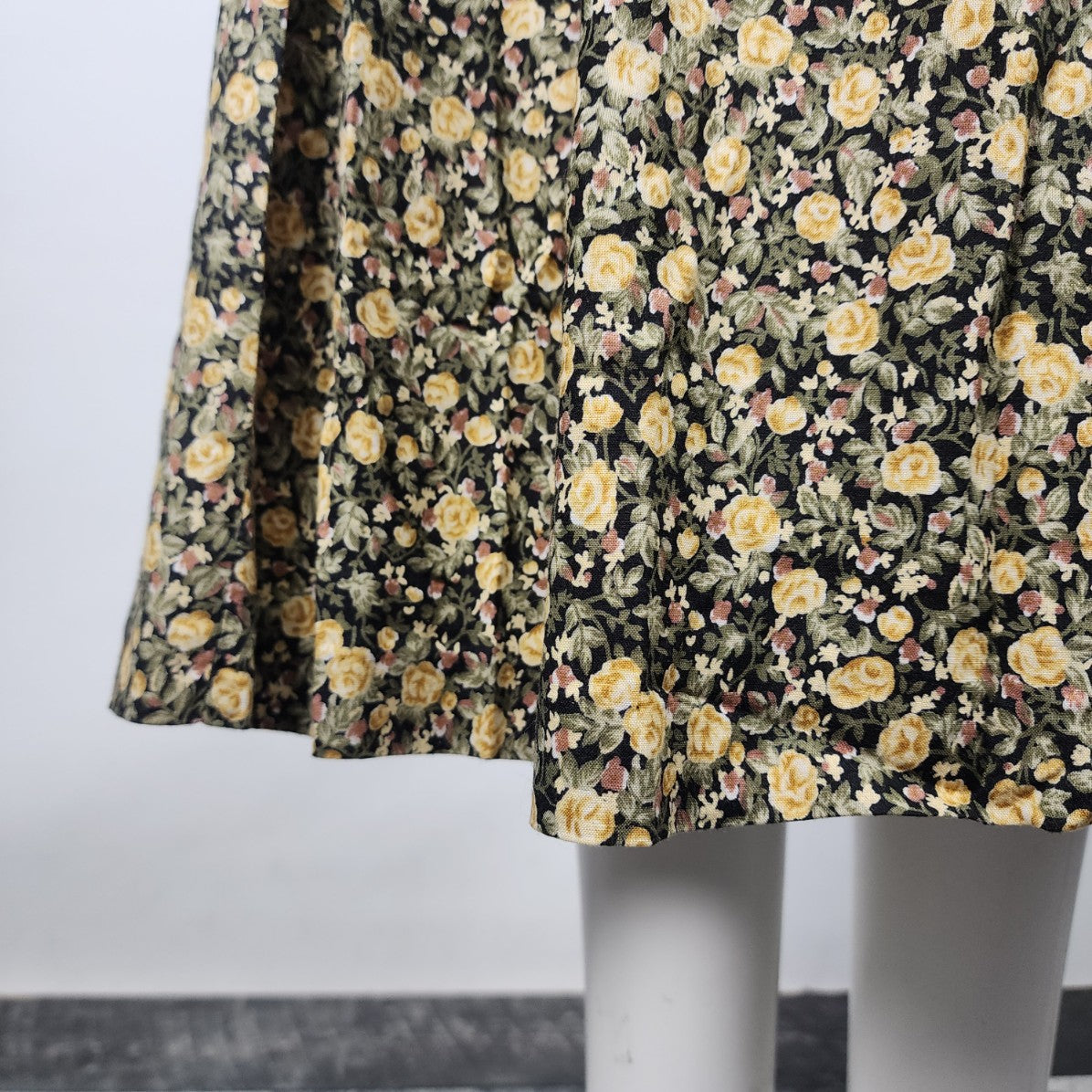 Vintage Yellow Flower Midi Dress Size S/M