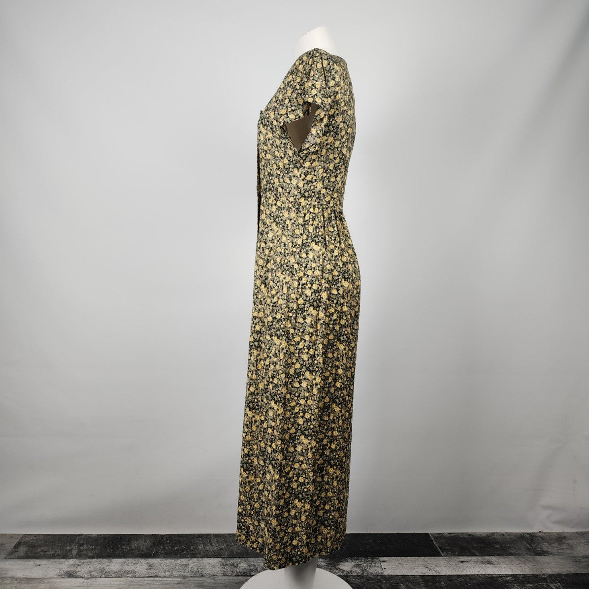 Vintage Yellow Flower Midi Dress Size S/M