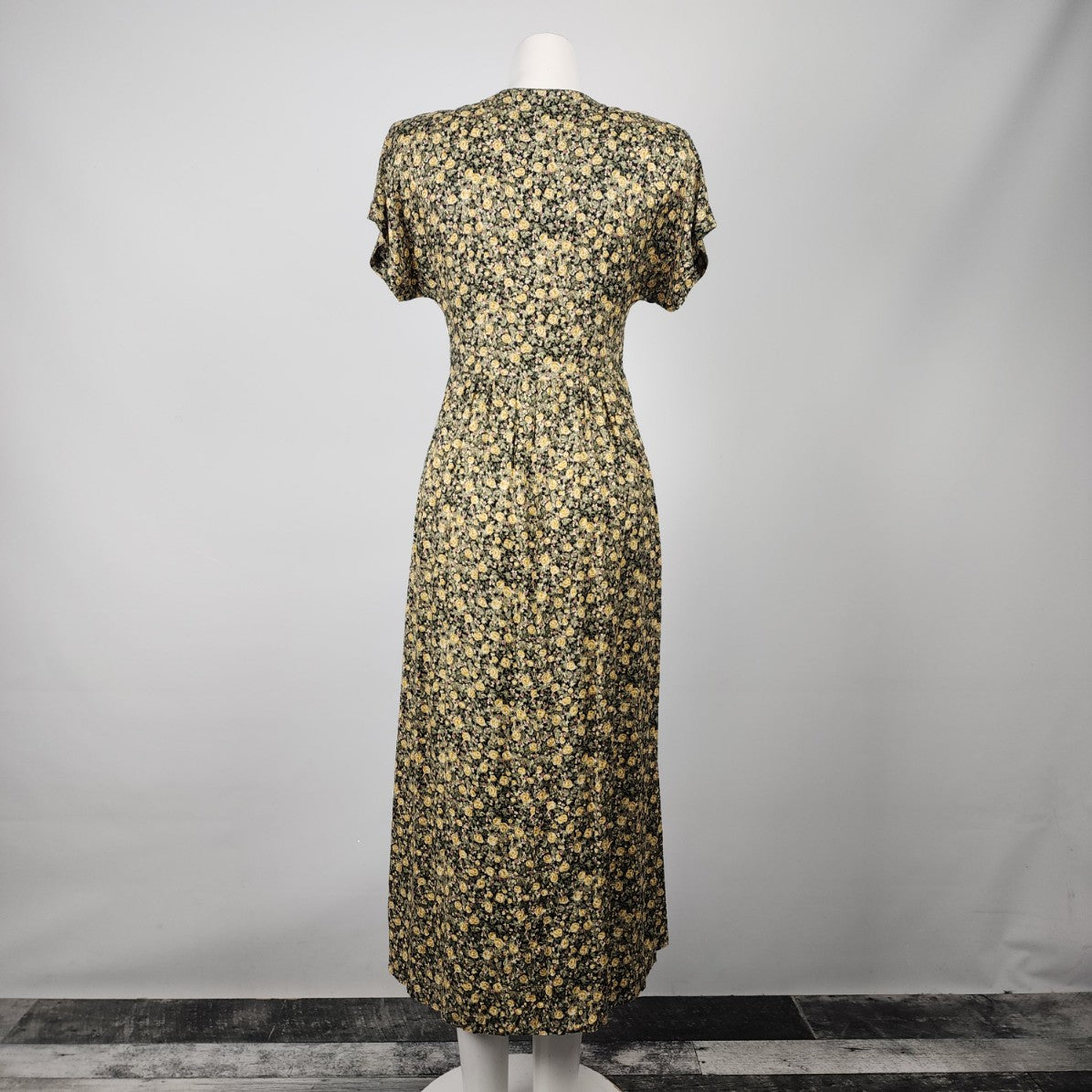 Vintage Yellow Flower Midi Dress Size S/M